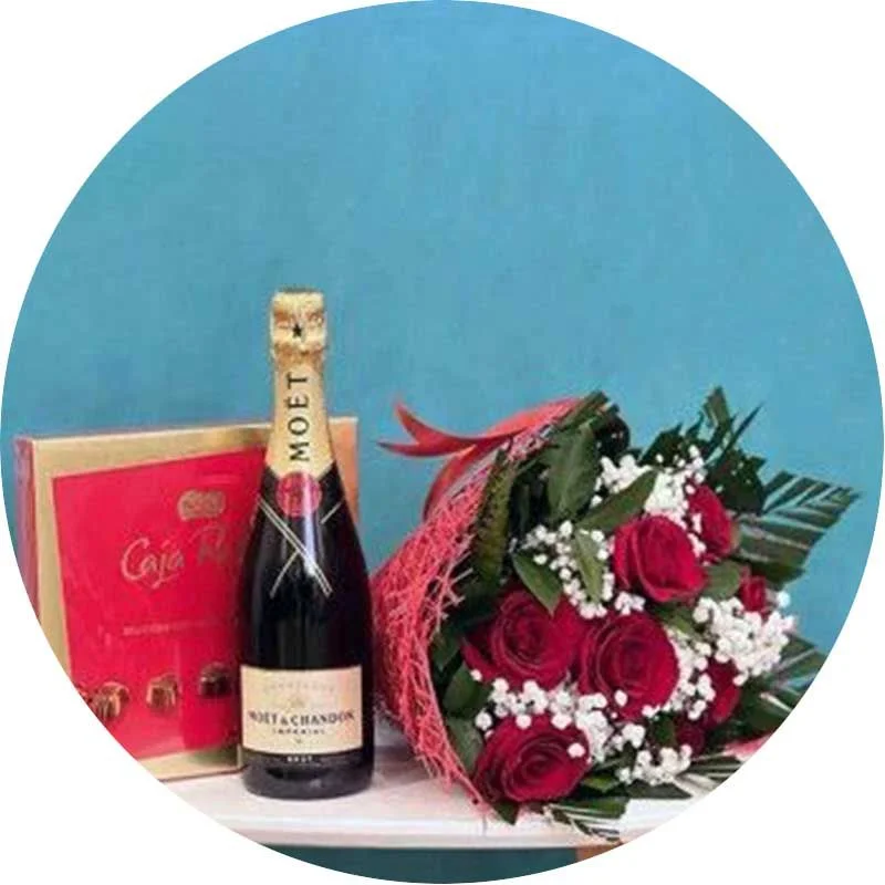 Romantisches Geschenkset Blumen mit Moet Champagner Mallorca